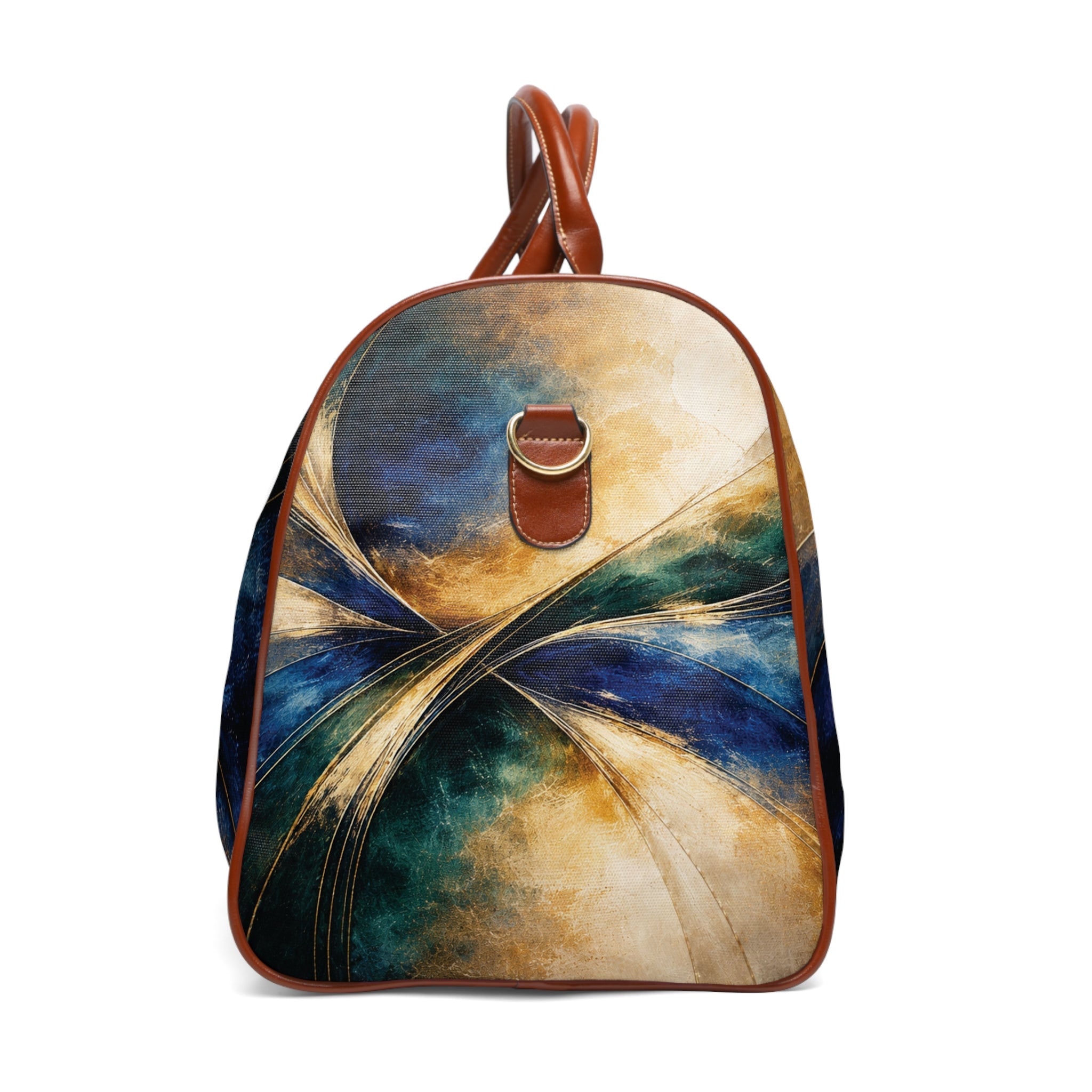 Luxury Blue & Gold NeoDeco Waterproof Travel Bag — Gilded Convergence