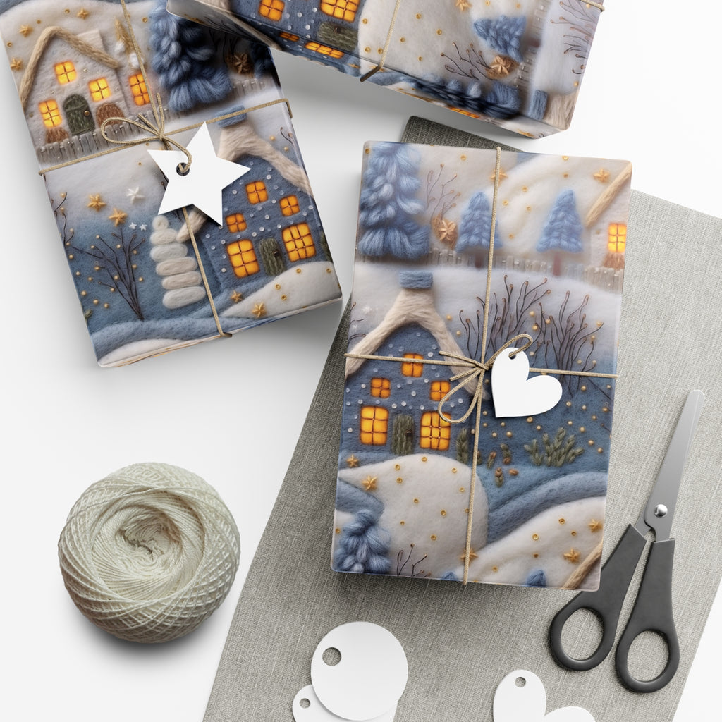 3D Felt Illusion Blue Houses Wrapping Paper Premium Gift Wrap with Unique Textured Design, Perfect for Birthdays, Holidays, and Special Occasions - Eye-Catching and Stylish - MRSBYVALLE
