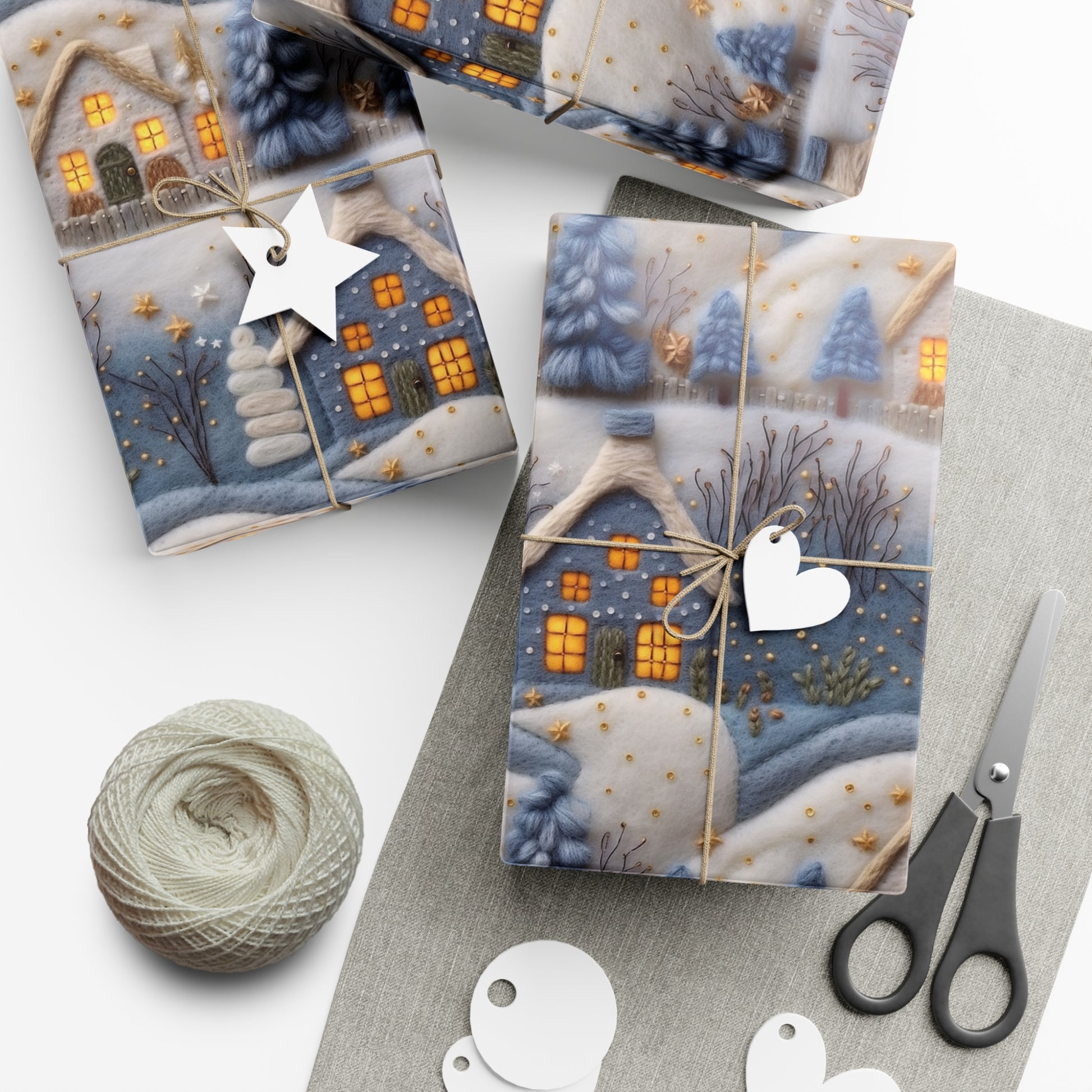 3D Felt Illusion Blue Houses Wrapping Paper Premium Gift Wrap with Unique Textured Design, Perfect for Birthdays, Holidays, and Special Occasions - Eye-Catching and Stylish - MRSBYVALLE