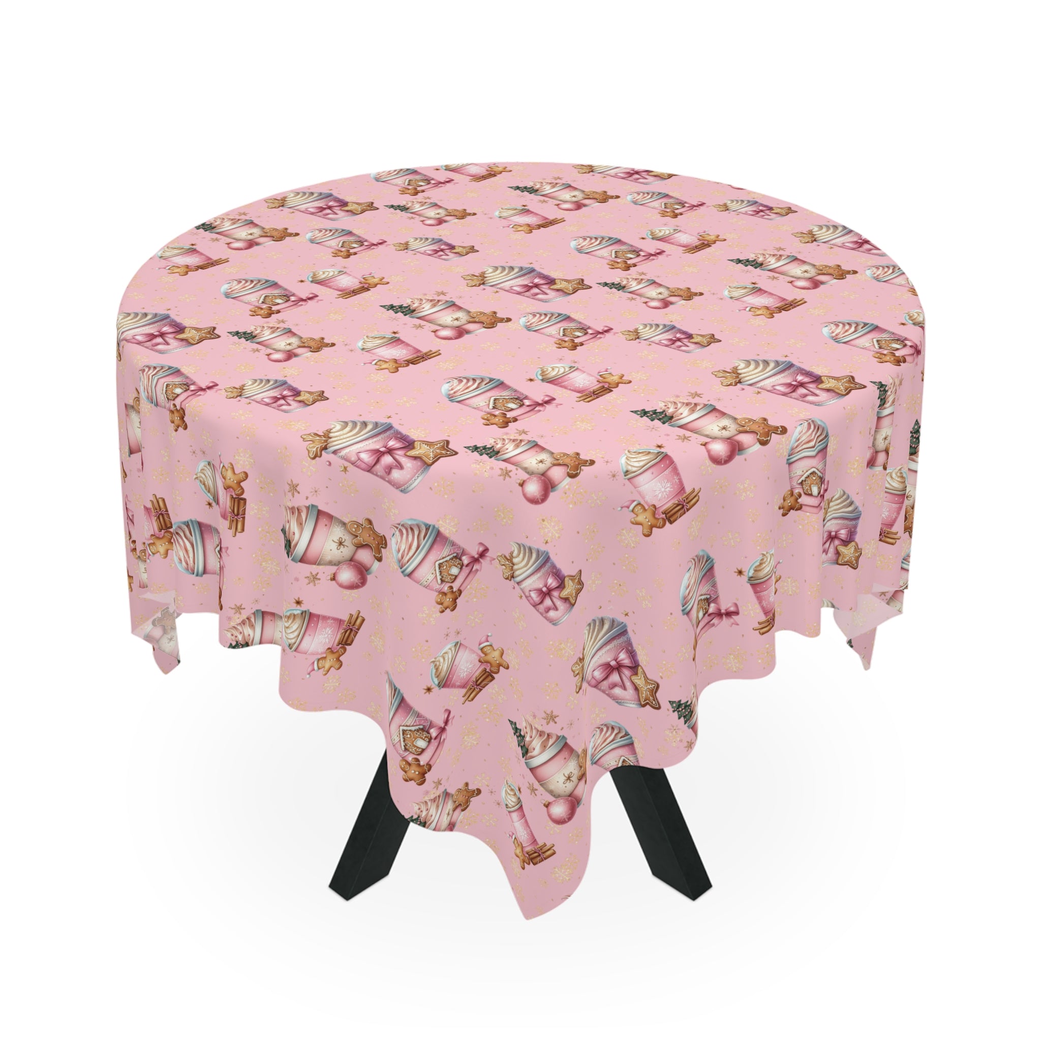 Christmas Pink Gingerbread People with Coffee Tablecloth Festive Holiday Dining Decor, Vibrant Colors, Perfect for Adding Whimsy to Your Table Setting (55.1"x55.1") | Soft & Lightweight Unique Holiday Gift for Housewarming, Parties - MRSBYVALLE