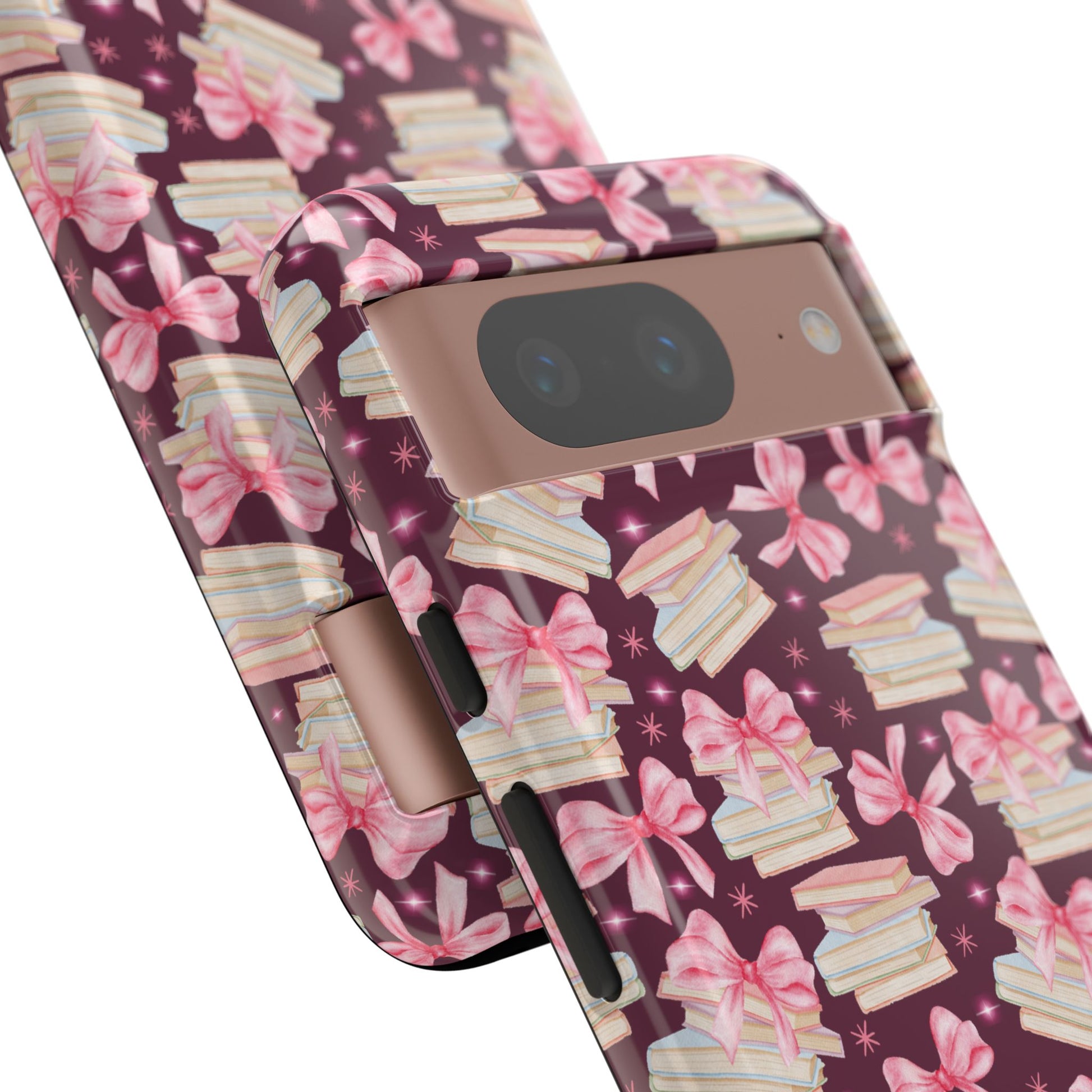 Coquette Pink Bows & Books Phone Case for iPhone 16 15 14 13 12  21 23 Samsung, and Pixel | Stylish Protective Cover Gift for Her Perfect for Floral Lover