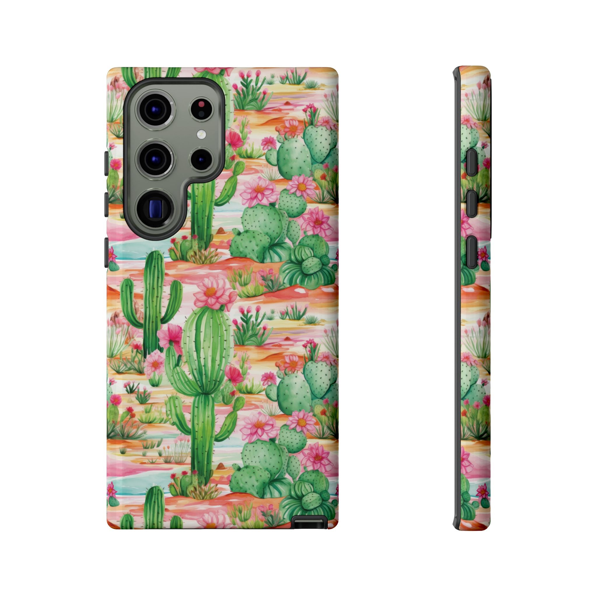 Pink and Mint Green Cactus Phone Case - Tough, Stylish Cover with Cactus Flowers | Durable Protection for iPhone & Android | Fresh Nature-Inspired Design!