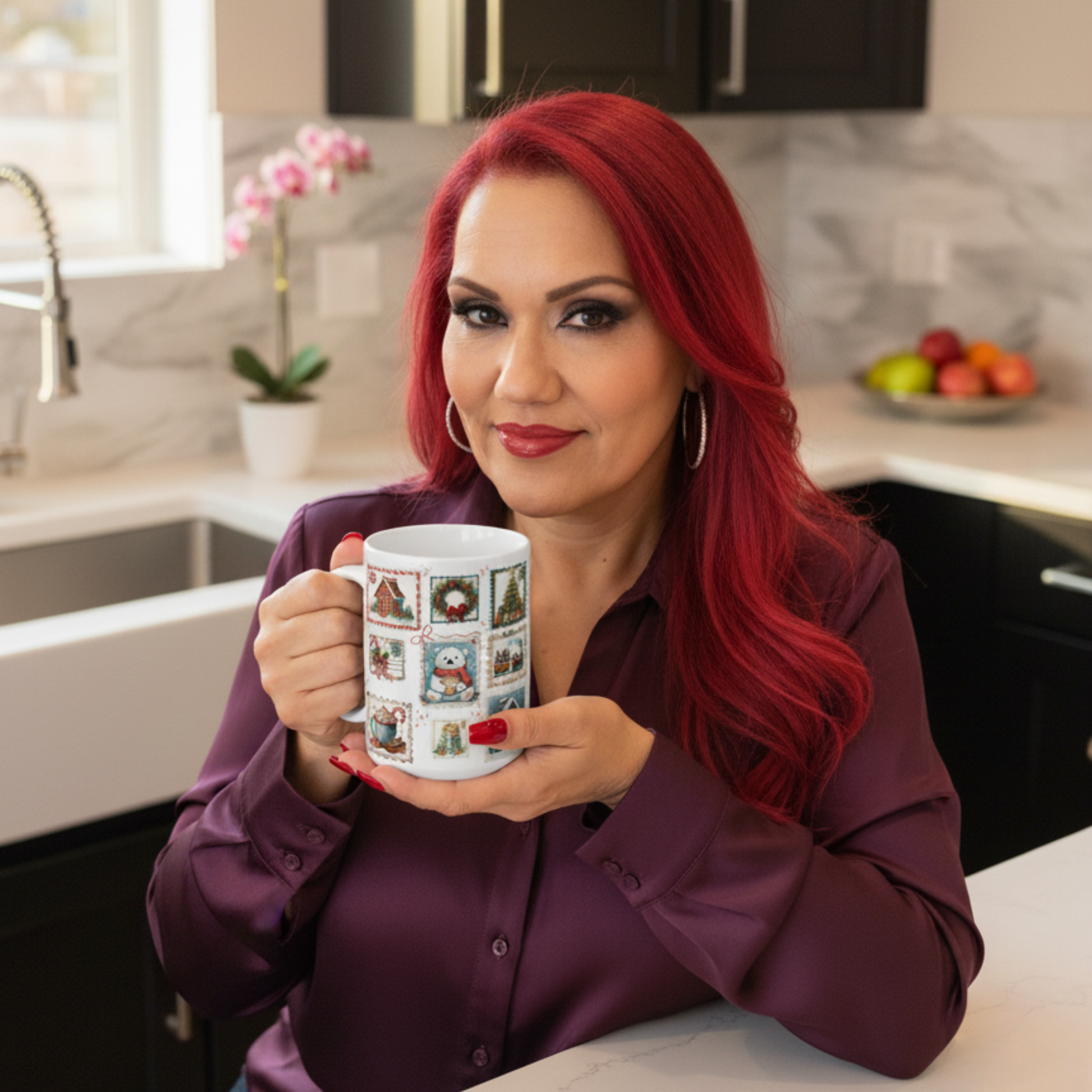 Christmas Postal Stamps Mug 15 and 11 oz Perfect for Coffee, Hot Chocolate and more