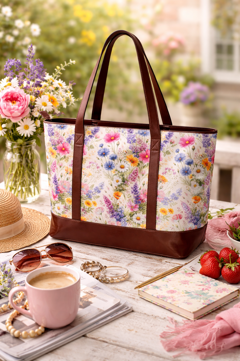 Sac à main botanique fleurs sauvages, sac à main floral, sac de jardin coloré, fourre-tout inspiré de la nature, cadeau pour elle