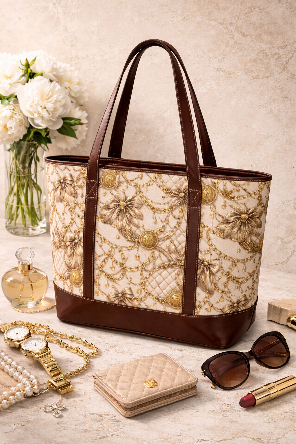 White Bows and Gold Chain Illusion Handbag Chic