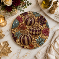 Round Pumpkin & Leaf Decorative Cutting Board — Fall Harvest Kitchen Board