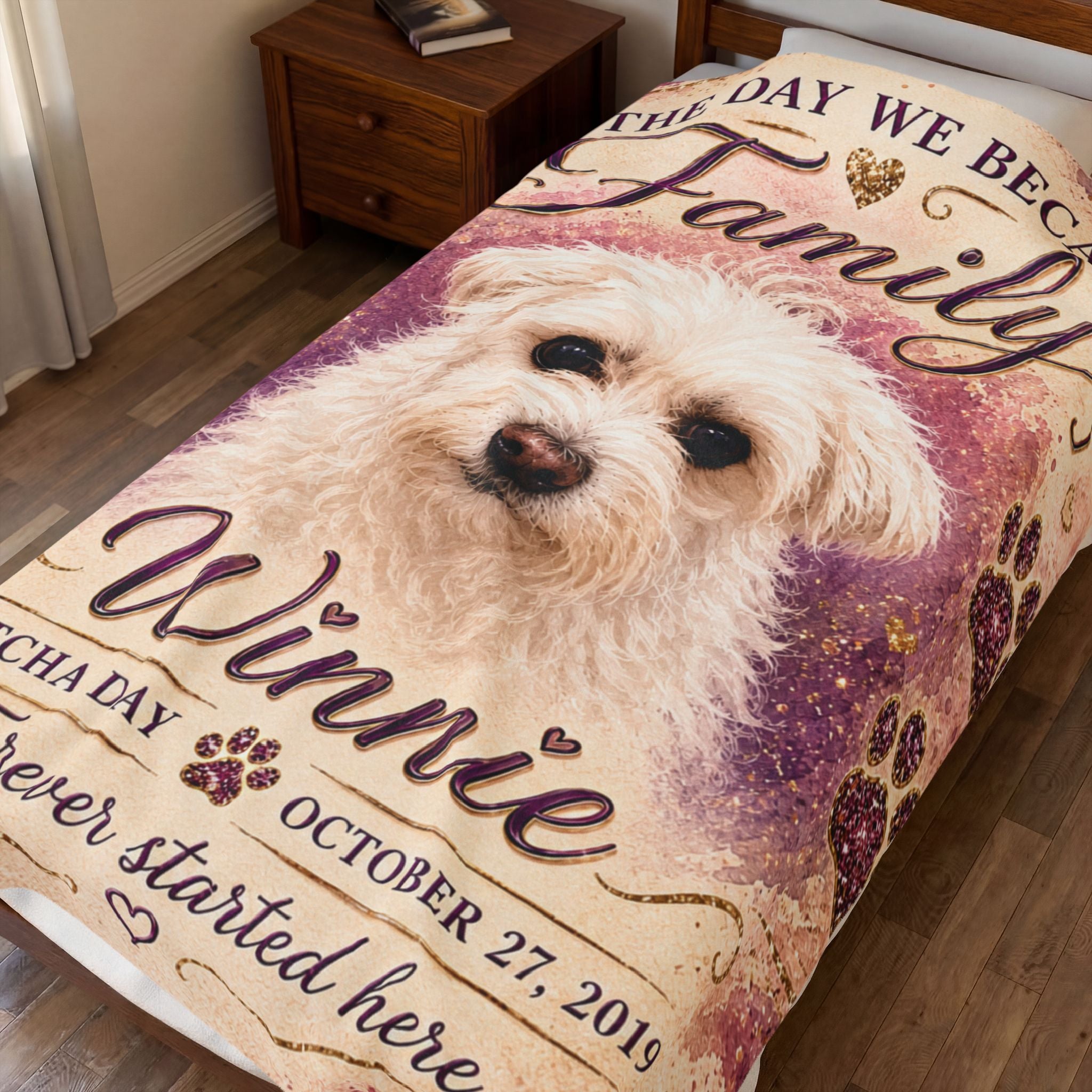 The Day We Became Family Pet Portrait Blanket | Custom Name & Date Velveteen