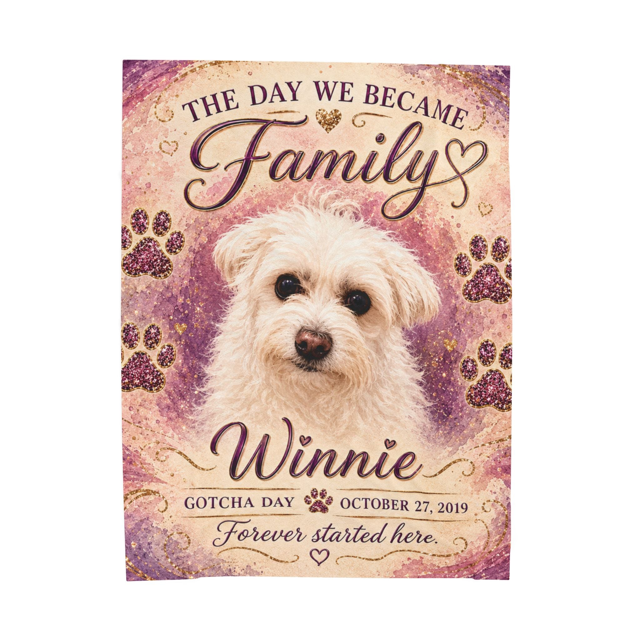 The Day We Became Family Pet Portrait Blanket | Custom Name & Date Velveteen