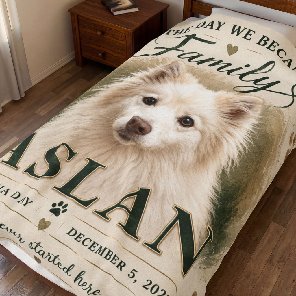 The Day We Became Family Pet Portrait Blanket | Custom Name & Date Velveteen