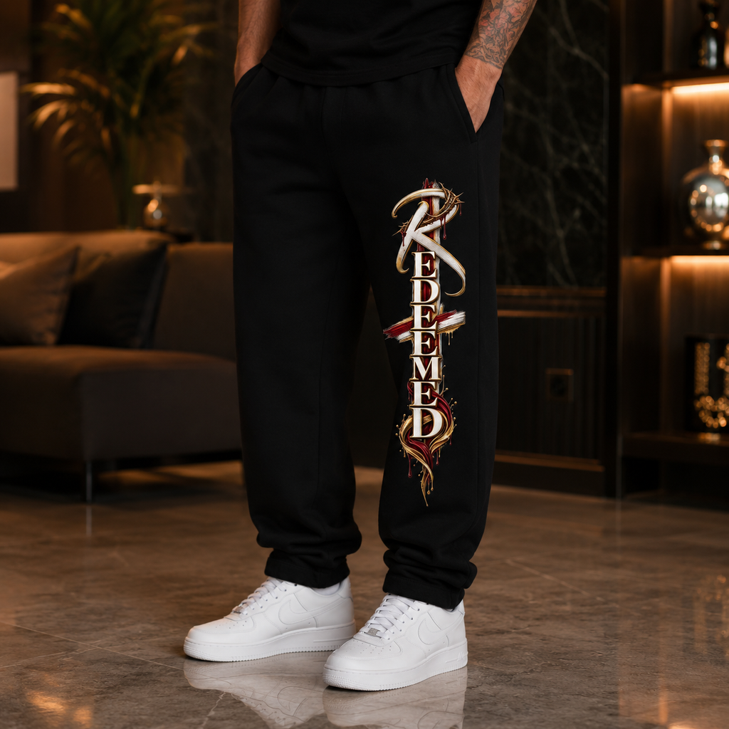 Redeemed Sweatpants — Faith-Inspired Graphic Joggers