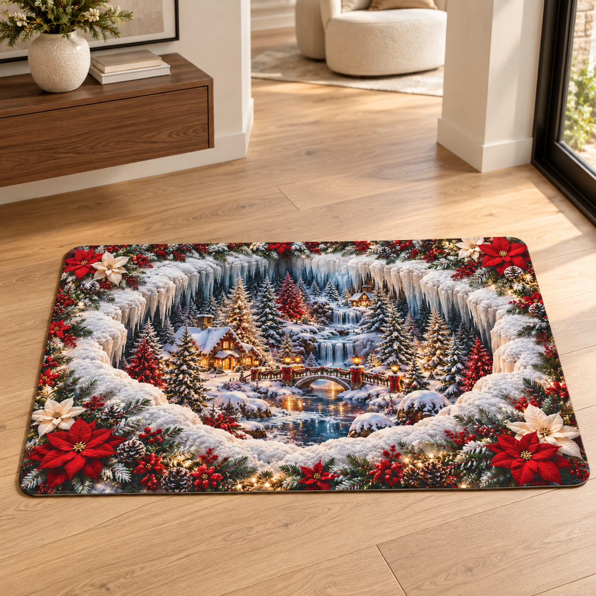 Winter Wonderland Christmas Waterfall Holiday Doormat