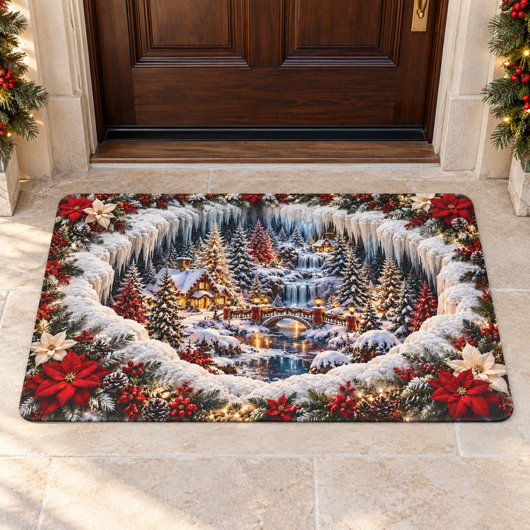 Winter Wonderland Christmas Waterfall Holiday Doormat