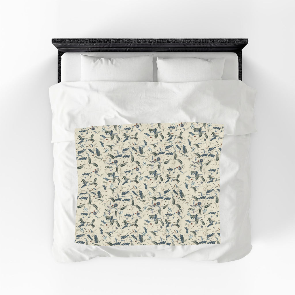 Botanical Floral Velveteen Plush Blanket — Soft Cozy Throw