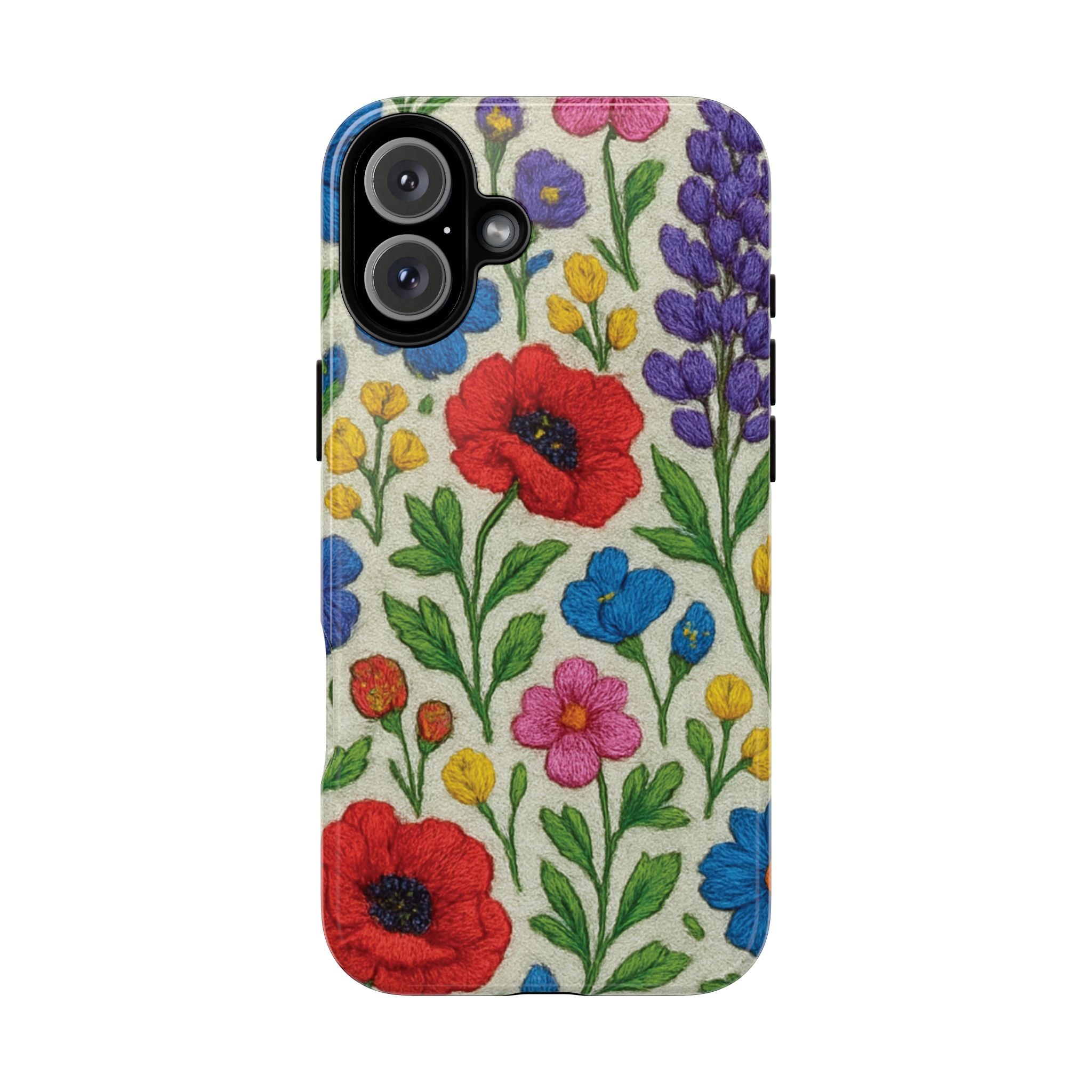 Bright 3D Illusion Wildflower Phone Case Cute Floral Design in Red, Pink, Blue – Aesthetic Protective Case for iPhone and  Android