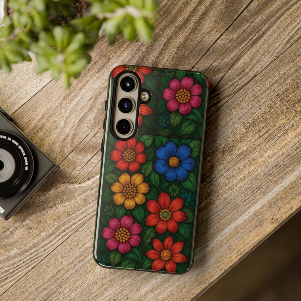 Coque de téléphone effet vitrail floral lumineux Art abstrait coloré, Étui de protection esthétique pour iPhone, Samsung et Google, Idée cadeau unique pour maman