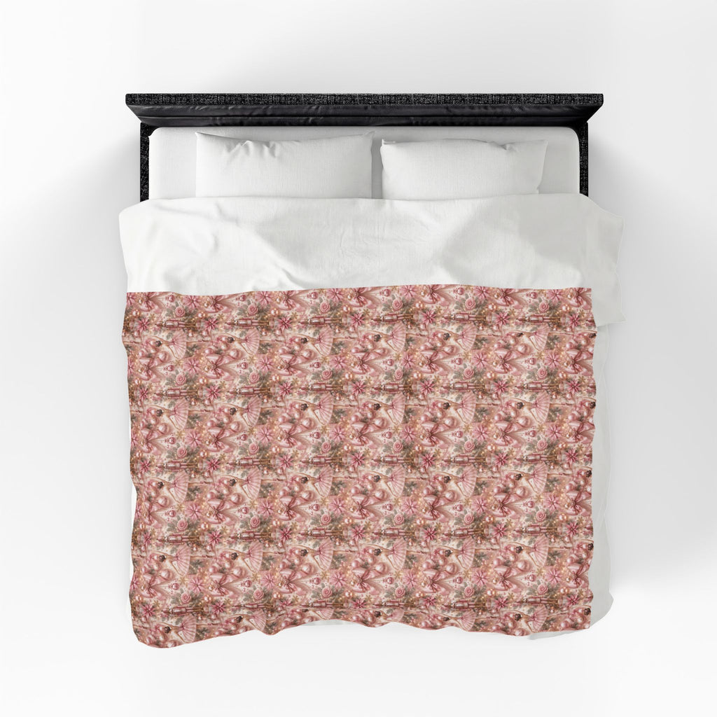 Velveteen Plush Blanket - Pink Ballerina and Nutcracker Bows Christmas