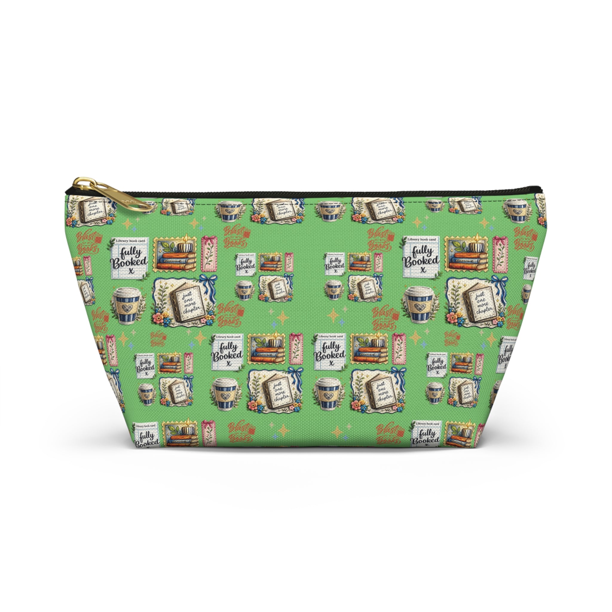 Booked and Coffee Accessory Pouch — T‑Bottom Booklover Zipper Pouch Makeup