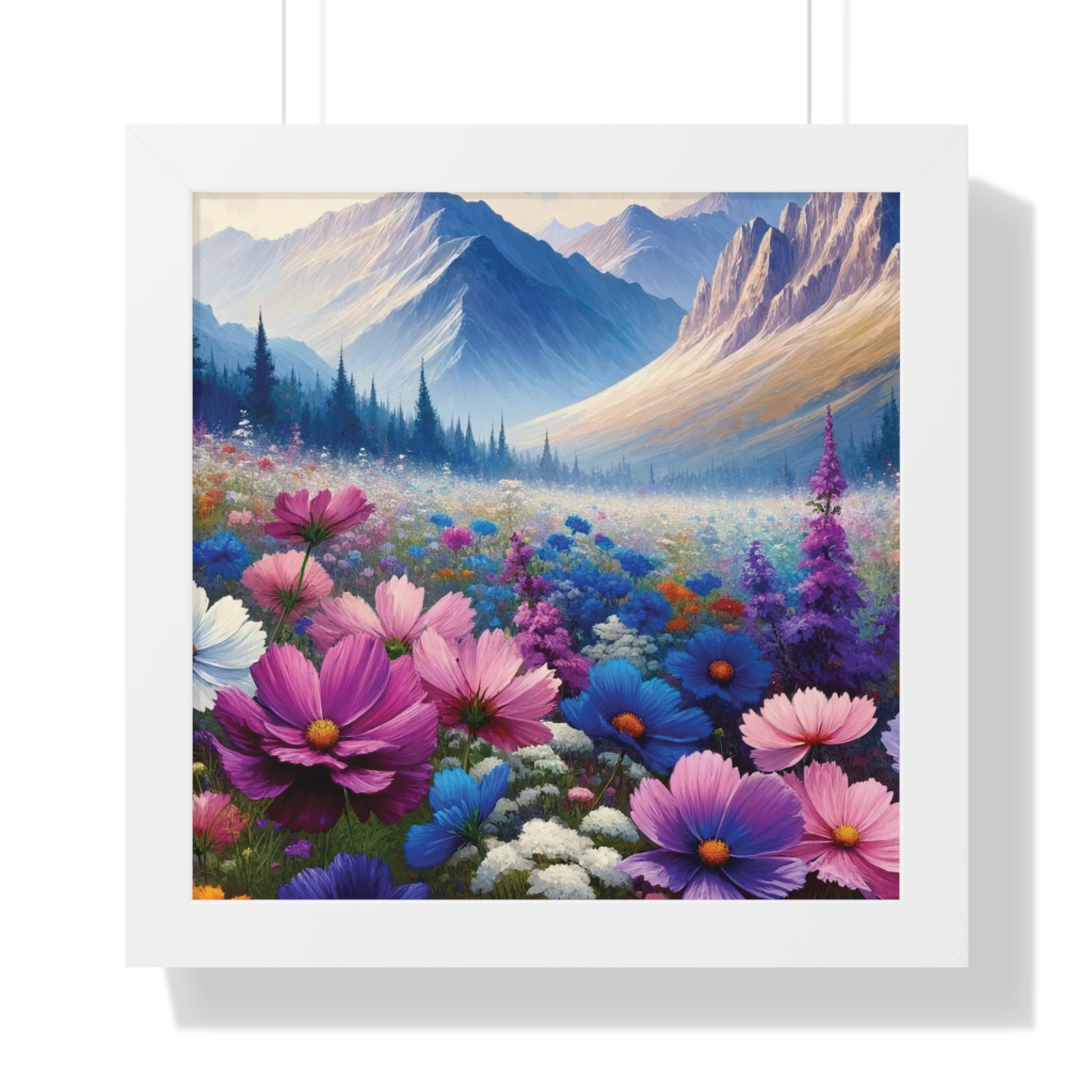 Wall Art Beautiful Wildflowers and Mountains Wildflower Art Watercolor Floral Framed Canvas Print Wall Art  Classic Encased in Black, White, or Walnut Frames with Durable Acrylic Protection Ready to Hang  Timelessly Crafted..