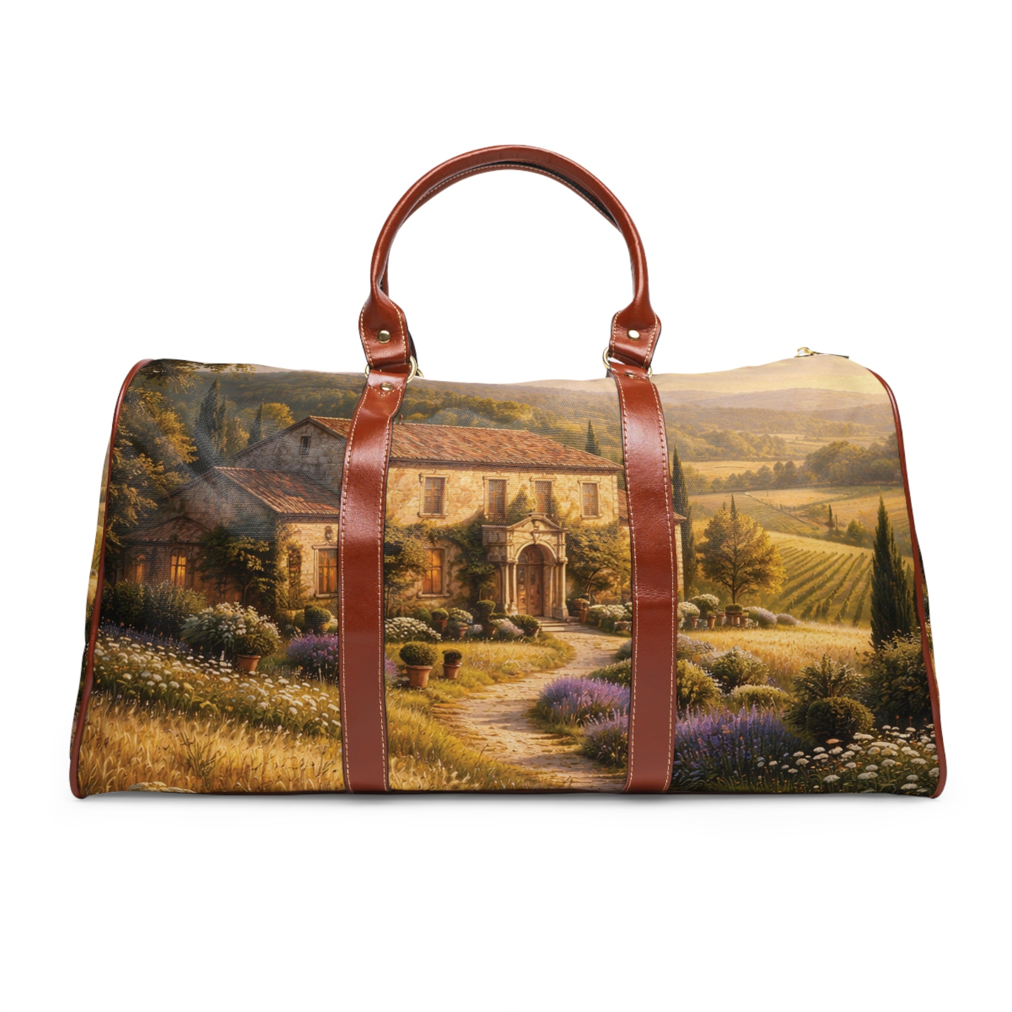 Golden Haven Farmhouse Landscape Weekend Travel Bag — Waterproof Luxe Travel Tote