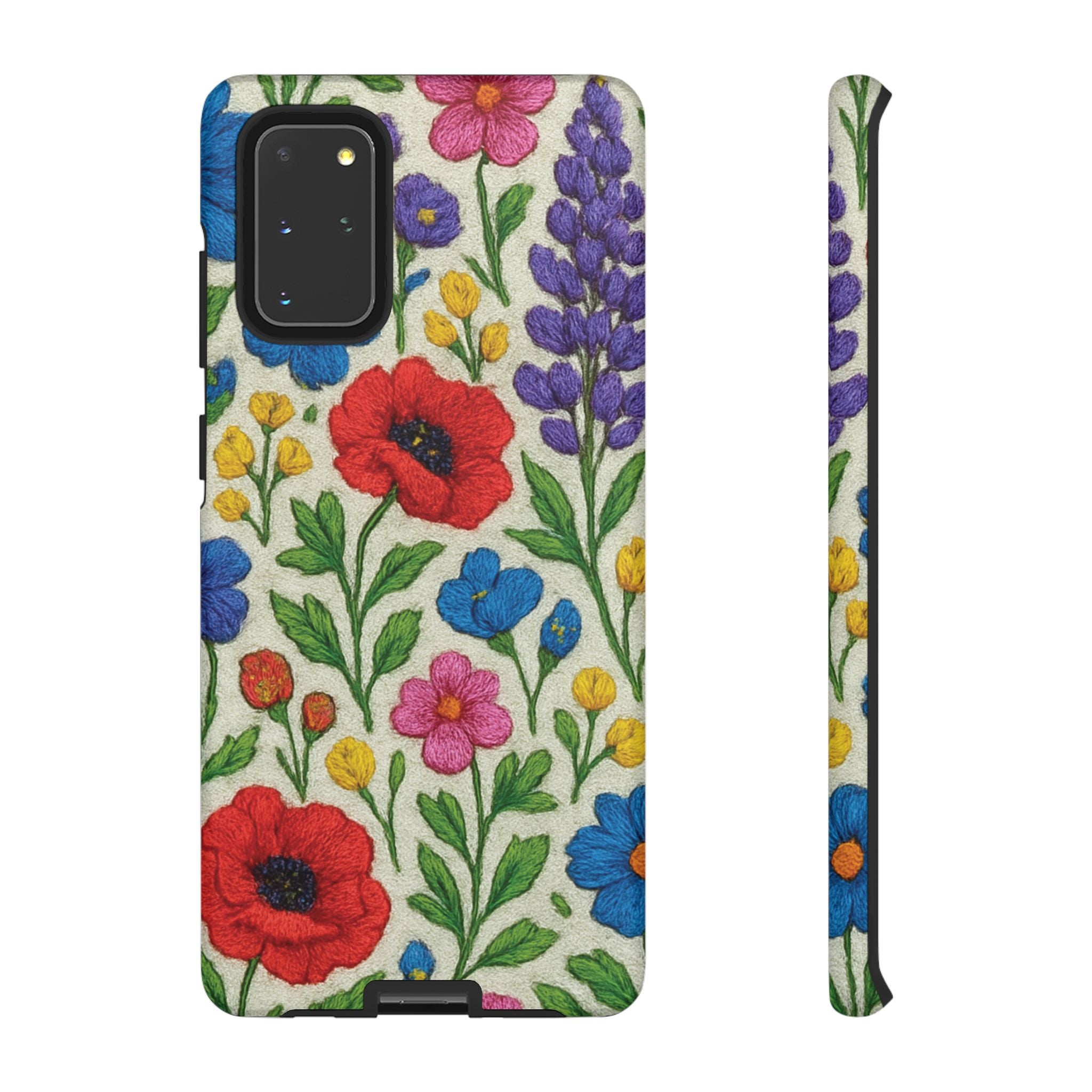 Bright 3D Illusion Wildflower Phone Case Cute Floral Design in Red, Pink, Blue – Aesthetic Protective Case for iPhone and  Android