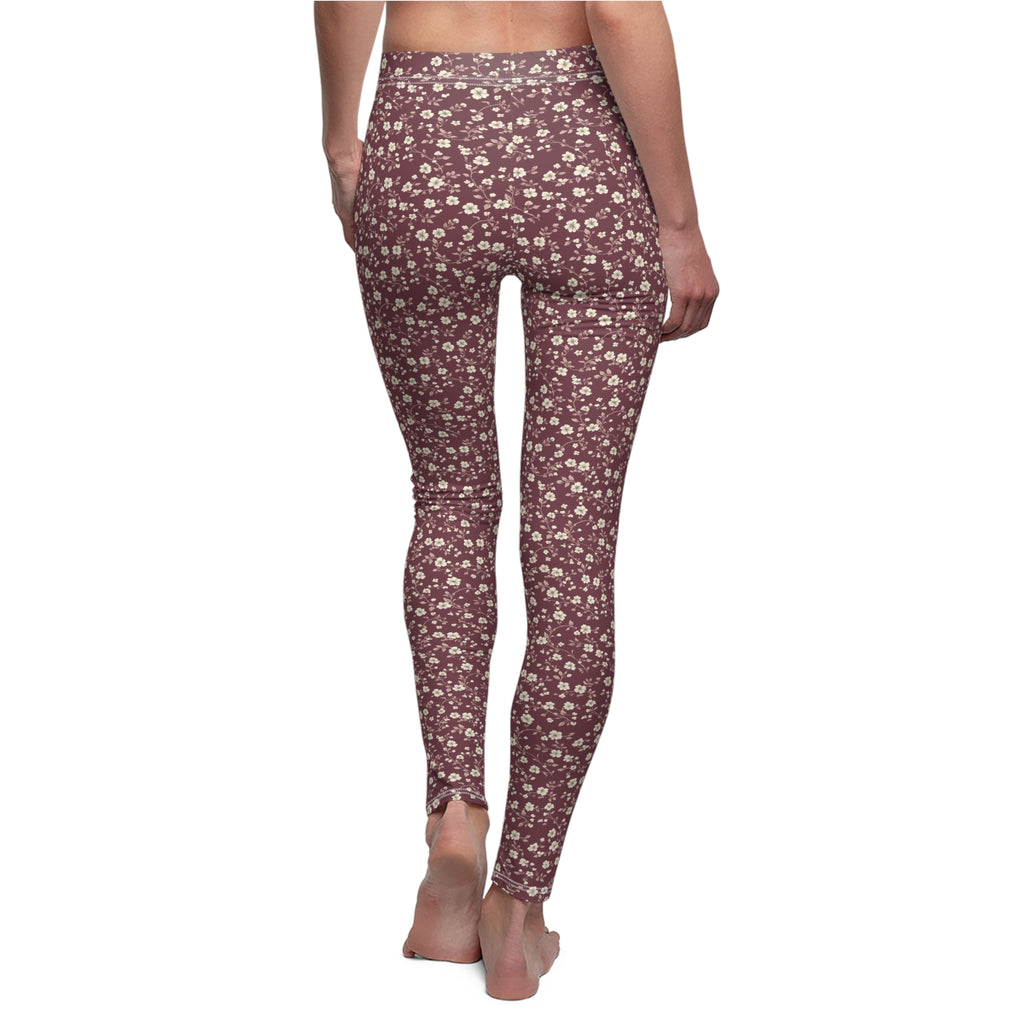 Burgundy White Floral Abstract Women's Casual Leggings Stylish, Comfortable High-Waisted Yoga Pants for Everyday Wear, Workout, and Lounge – Perfect Gift Idea for Her – Available in Plus Sizes - MRSBYVALLE