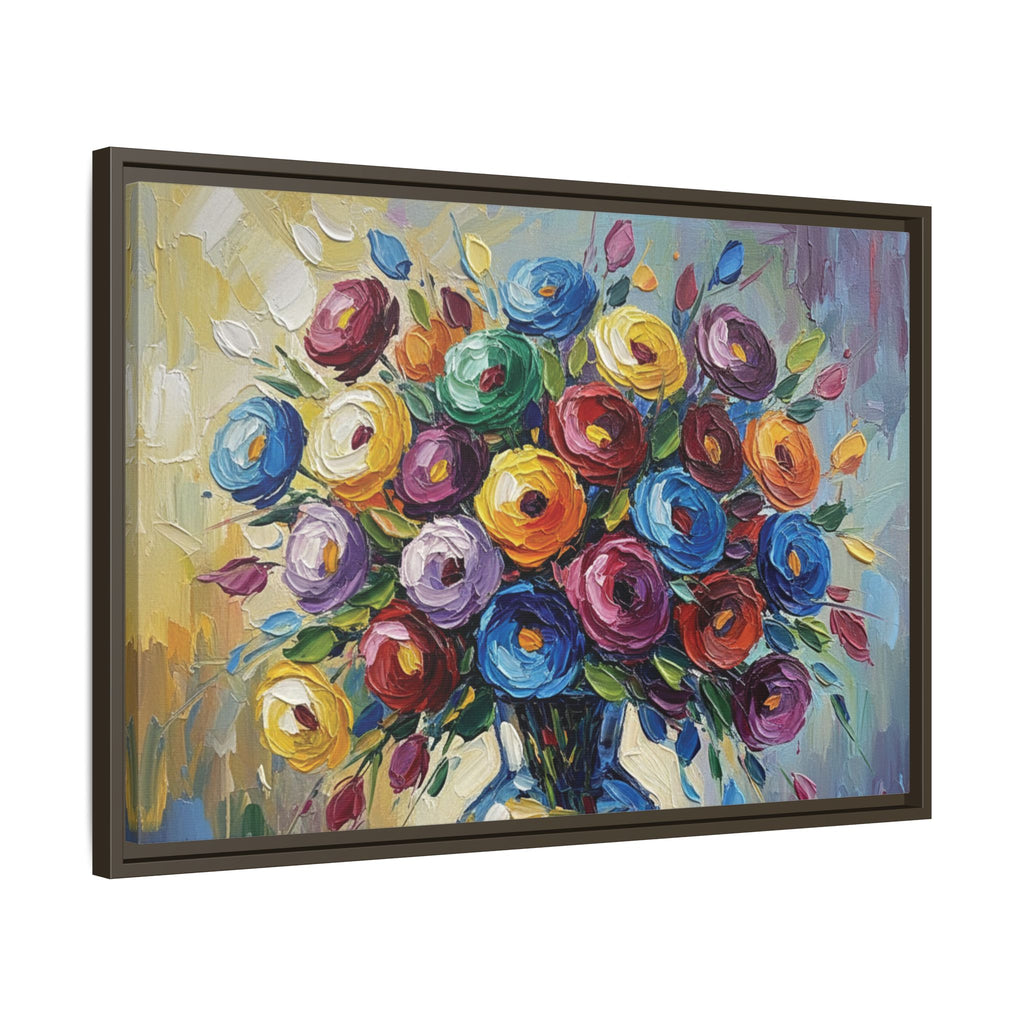 Impression sur toile bouquet floral aquarelle - Tableau mural encadré mat - Illusion de peinture à l'huile vibrante