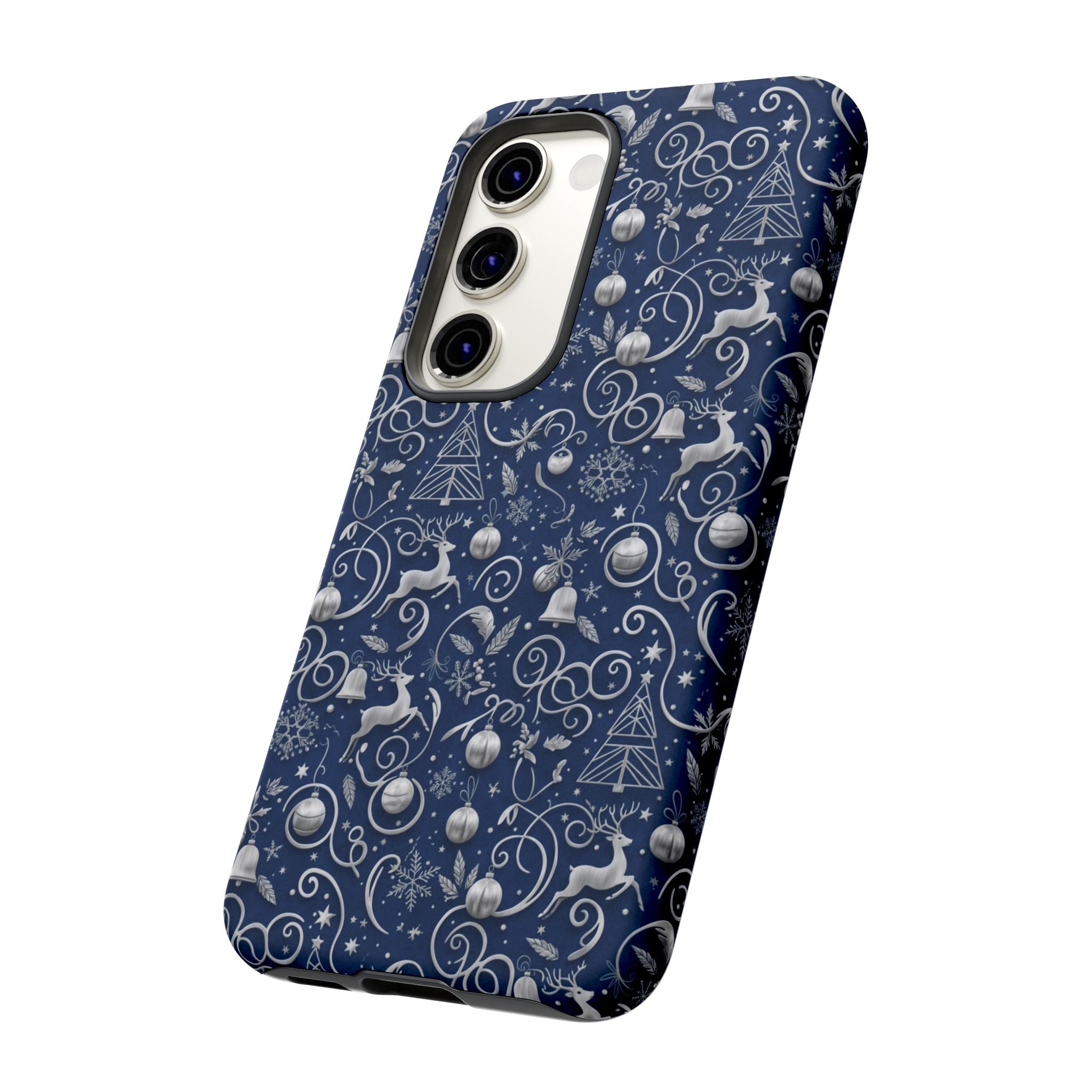 Coque Téléphone Noël Bleu & Argent – Motif Paillettes Festives pour iPhone 17, Tous iPhones & Galaxy | Cadeau MRSBYVALLE pour Elle