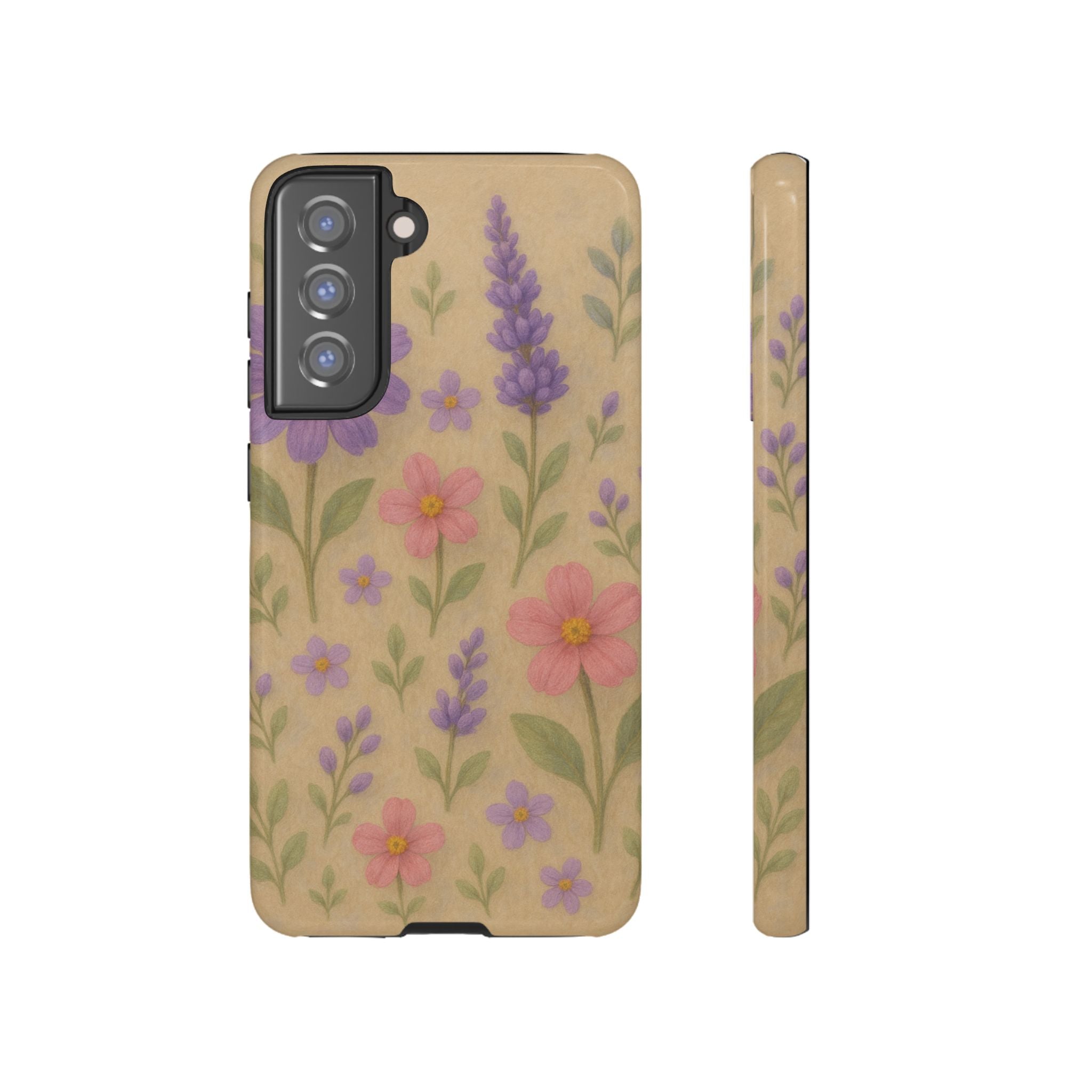 3D Illusion Wildflower Phone Case Cute Pastel Floral Design in Lavender, Pink, Mint Green – Aesthetic Protective Case for iPhone and  Android