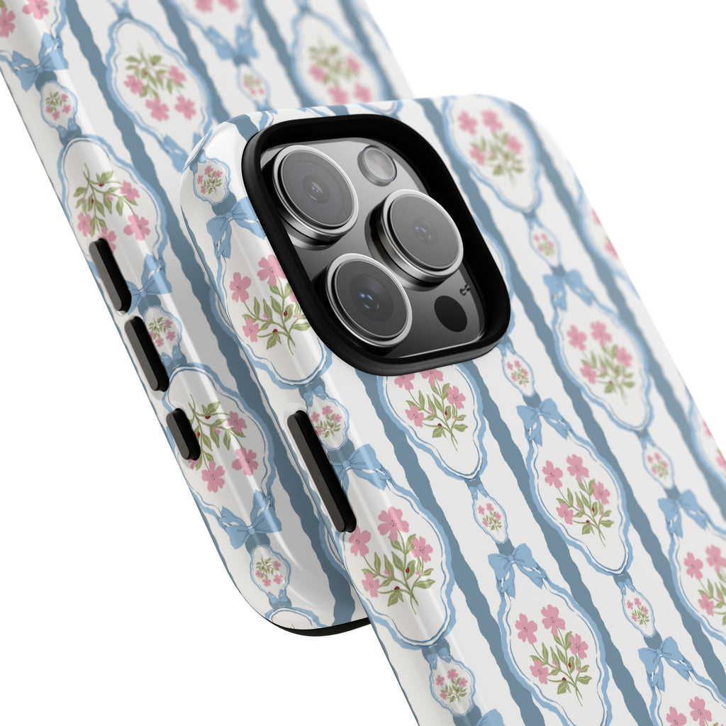 Coque de téléphone Vintage Nœud Bleu et Rose — Motif floral romantique « Tough Cases »
