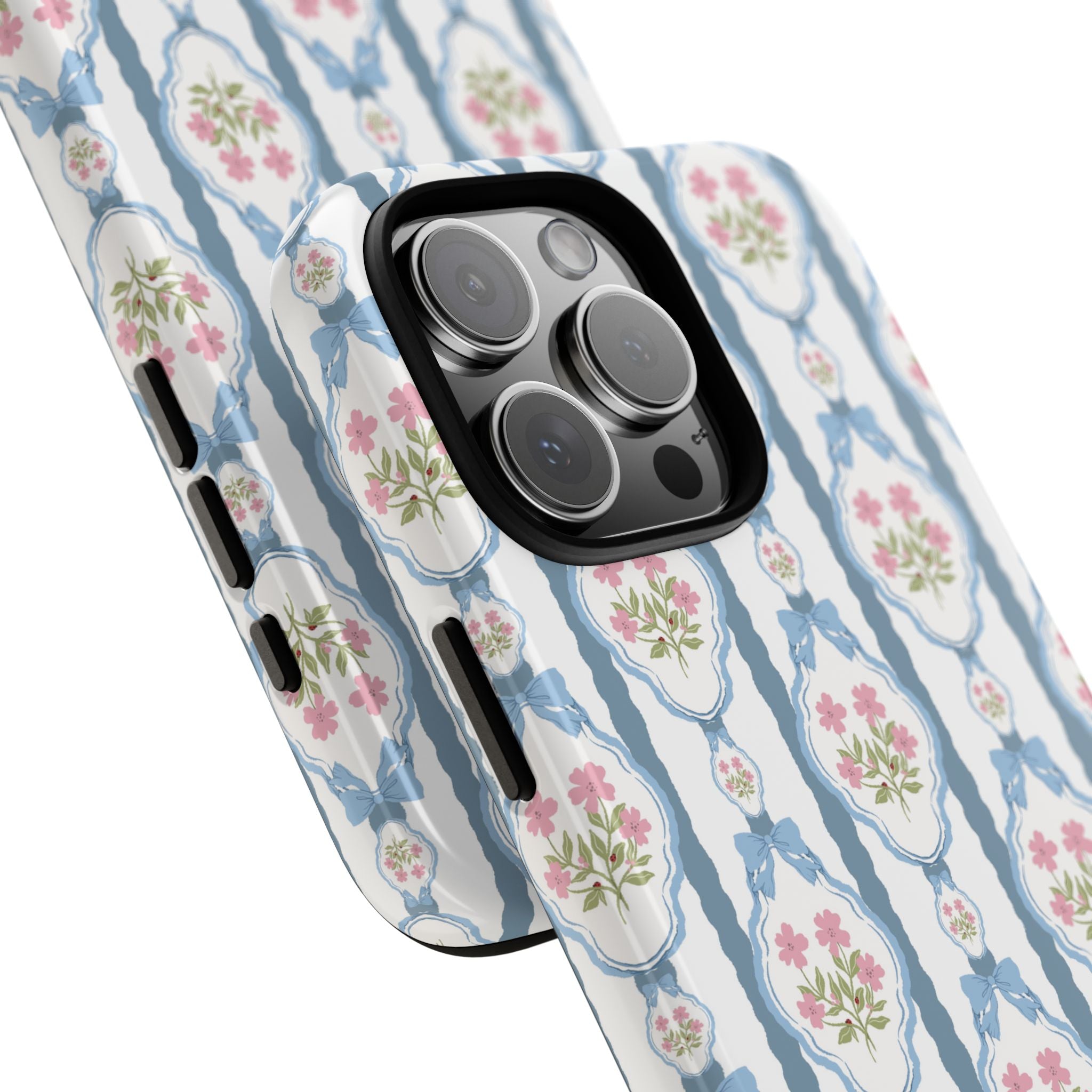 Coque de téléphone Vintage Nœud Bleu et Rose — Motif floral romantique « Tough Cases »