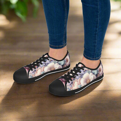 Women's Low Top Sneakers Breathable Polyester Canvas, Lightweight Stylish Floral Pastel Design, Comfortable All-Day Wear, Perfect for Walking and Everyday Activities - MRSBYVALLE