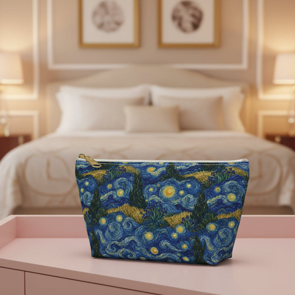 Pouch with 'Starry Night' design on a white background