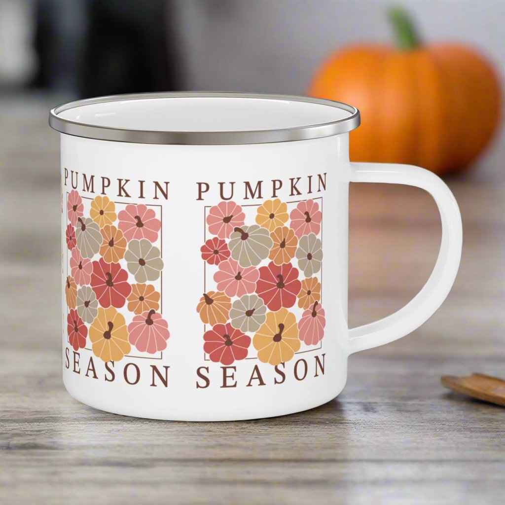 12oz Enamel Camping Mug Pumpkin Season Perfect for Camping, Coffee, Hot Chocolate | Durable, Lightweight Mug for Outdoor Adventures Gifts Christmas - MRSBYVALLE