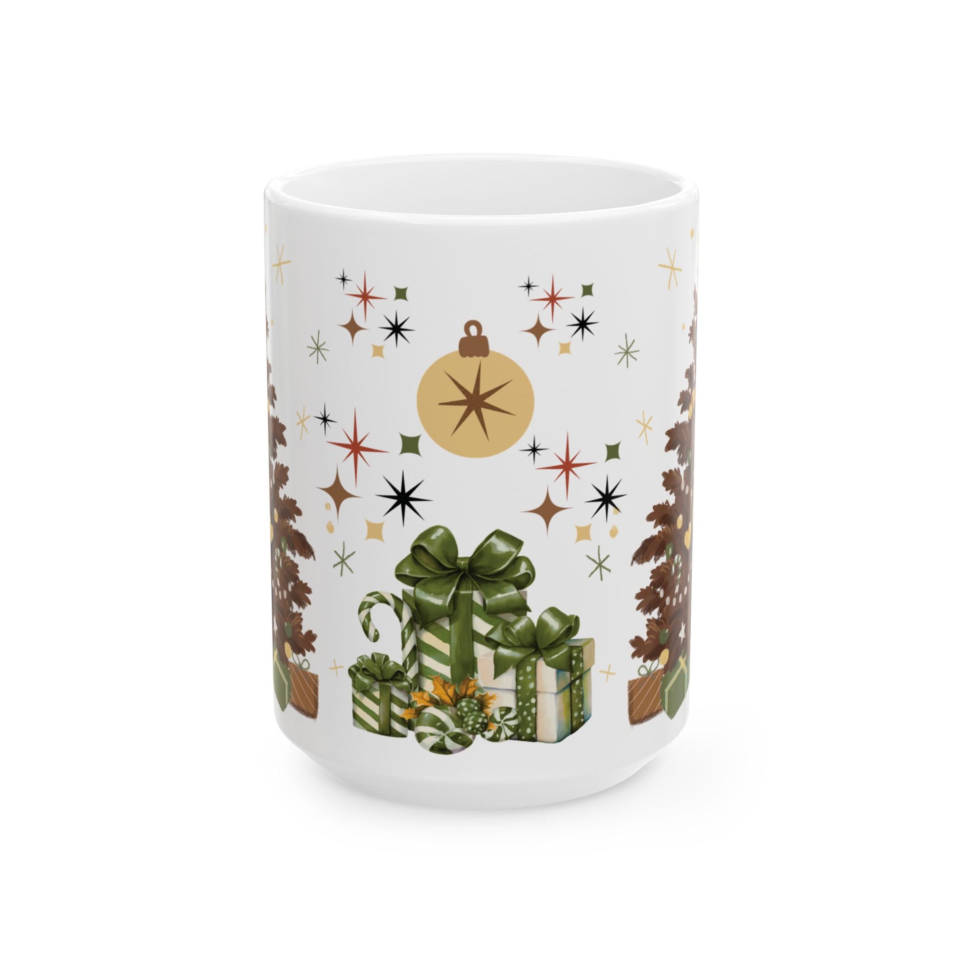 Brown Christmas Tree Mug, 11oz  15oz Holiday Coffee Cup, Rustic Winter Mug, Cozy Hot Chocolate Mug, Christmas Gift Idea, Festive Morning Vibes