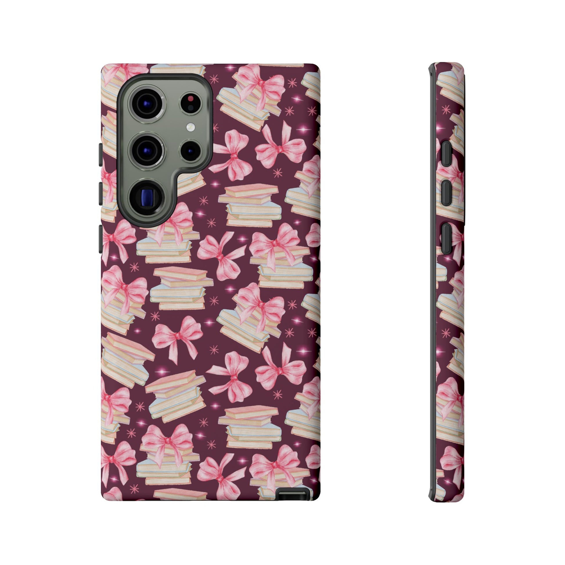 Coquette Pink Bows & Books Phone Case for iPhone 17 and Samsung, Pixel | Stylish Protective Cover Gift for Her Perfect for Floral Lover
