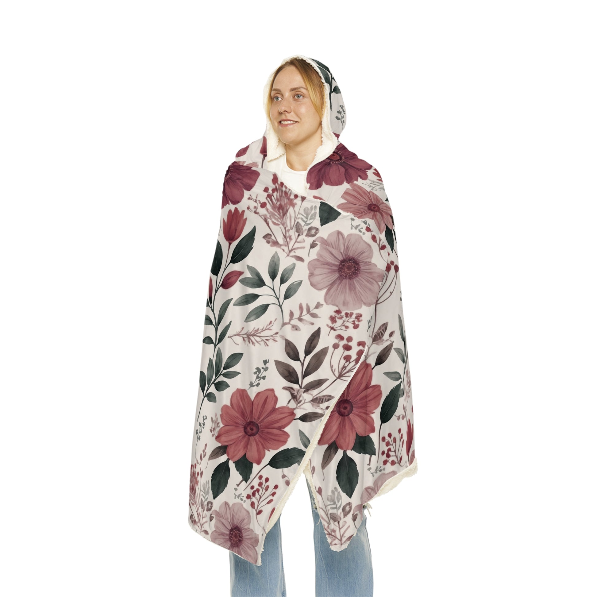 Romantic Rose Floral Hooded Blanket – 3D Illusion Cozy Sherpa Throw, Soft Gift for Her, Snuggle Up in Love & Warmth This Winter Gift for Mom Housewarming