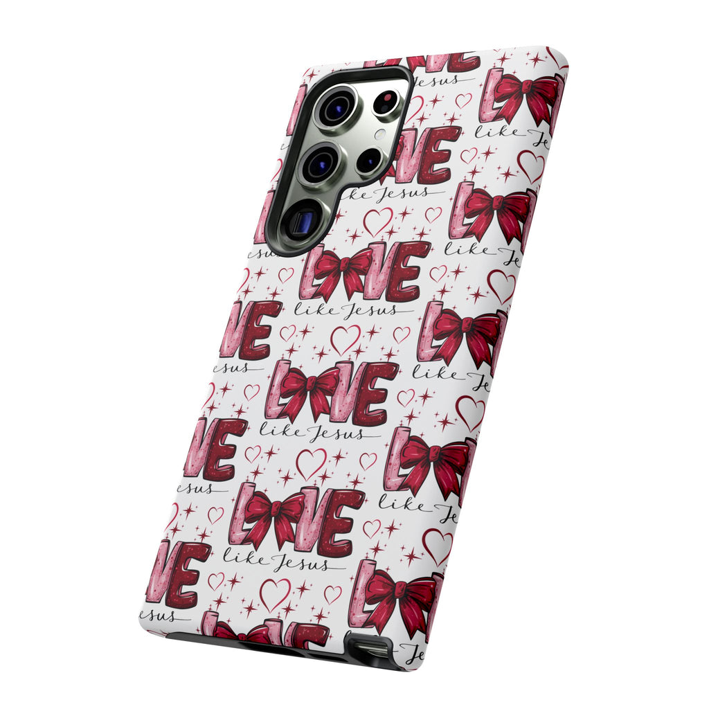 Love Like Jesus Red Bows and Hearts—Tough, Faithful Phone Cases & Religious iPhone Accessories: Protect Your Device & Show Your Faith