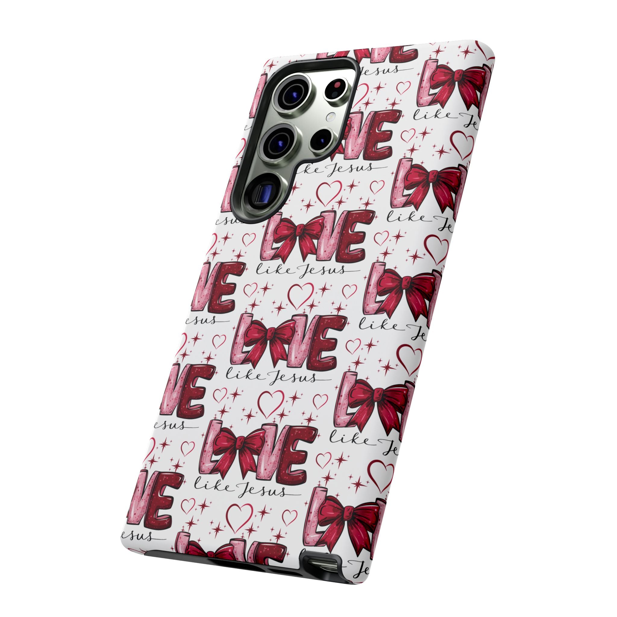 Love Like Jesus Red Bows and Hearts—Tough, Faithful Phone Cases & Religious iPhone Accessories: Protect Your Device & Show Your Faith