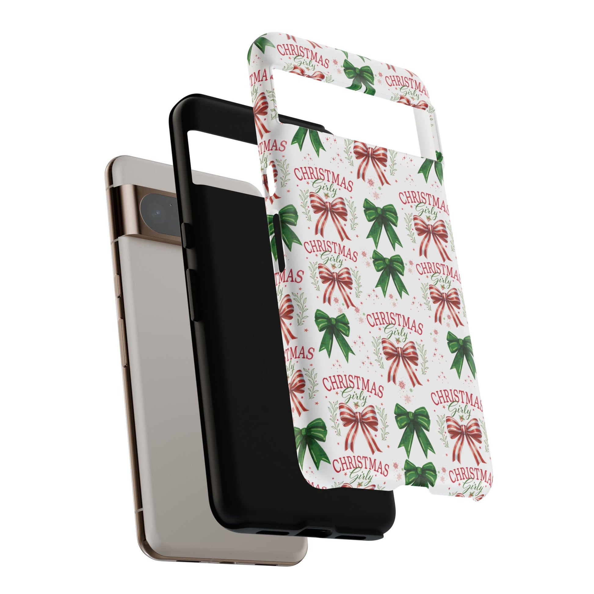 Girly Christmas Coquette Bows Pastel Phone Case for iPhone 17 16 15 23 Samsung, and Pixel | Stylish Protective Cover Gift for Her Perfect for Floral Lover