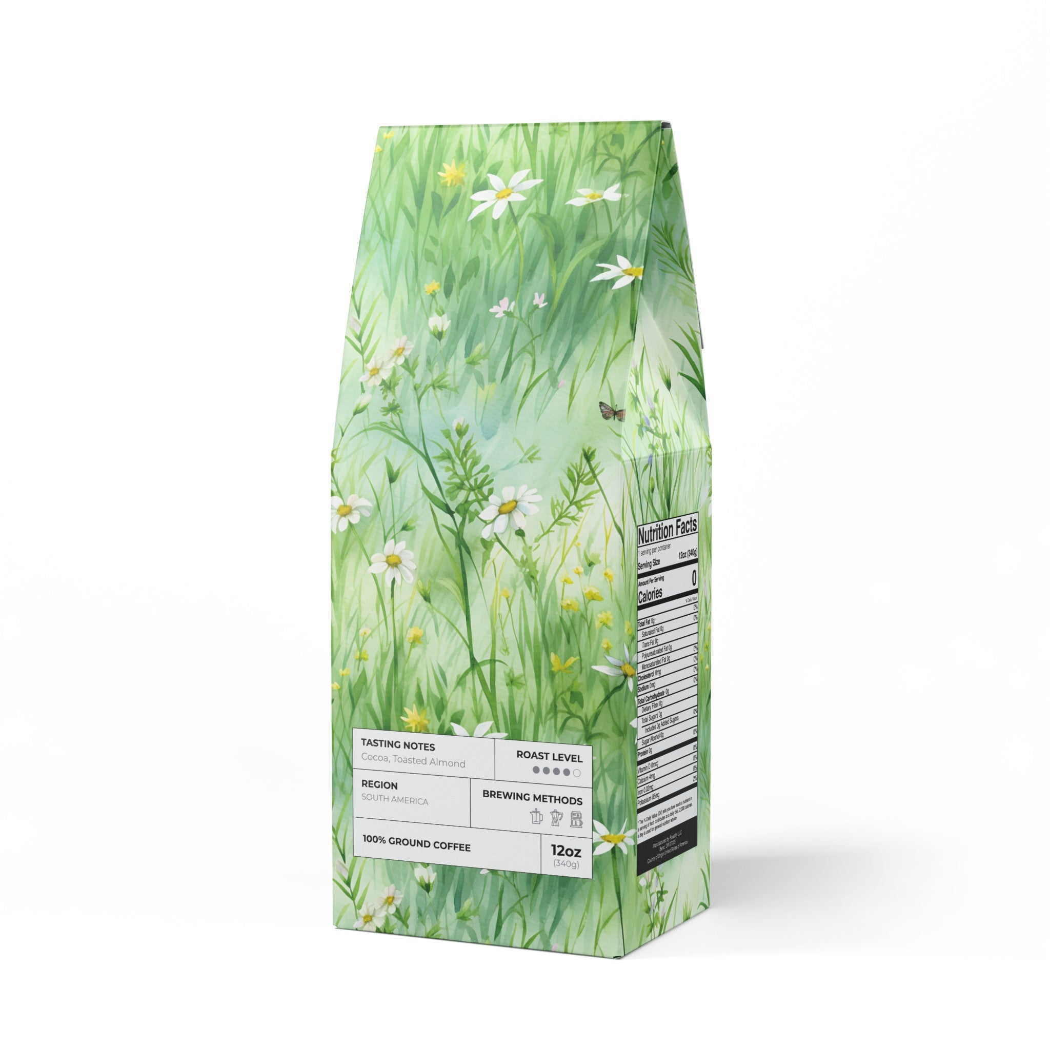 Beautiful Watercolor Grassing Daisy Coffee with Light Green Background Perfect for Coffee Lovers, Unique Gifts, Medium-Dark Roast with Toasted Nut Cocoa Notes Serene Modern Cascades Blend Medium-Dark Roast Coffee Fun Design | Gift for Mom - MRSBYVALLE