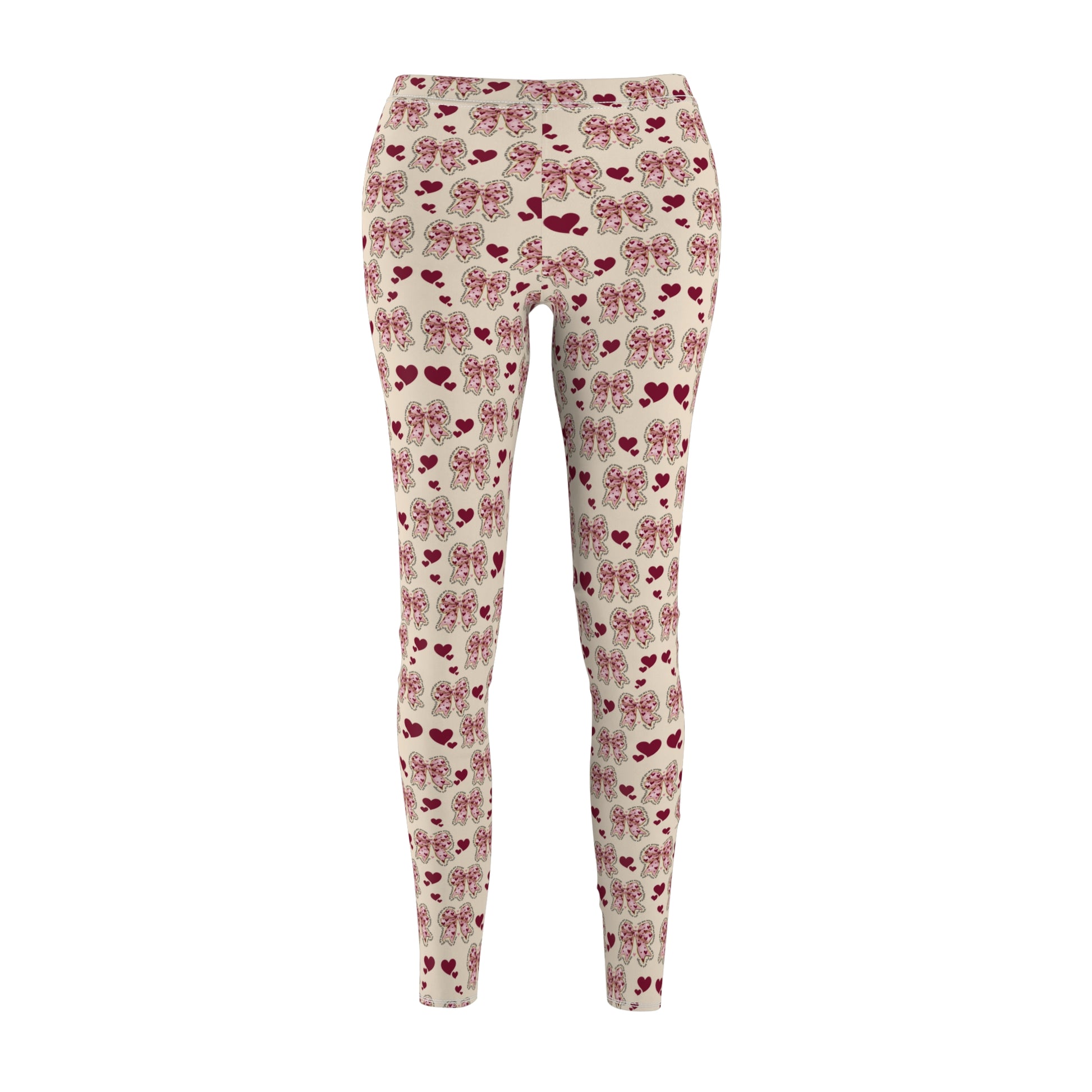 Stylish & Comfy Women's Leggings with Hearts & Pink Bows Design – Perfect for Yoga, Casual Wear & Everyday Comfort | High-Quality Trendy Pants Available in Plus Sizes - MRSBYVALLE