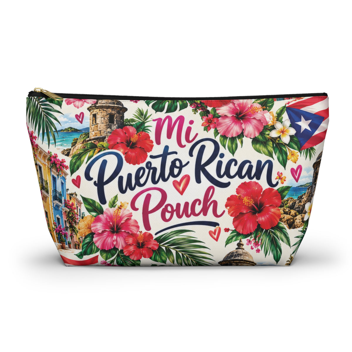Puerto Rican Floral Accessory Pouch — "Mi Puerto Rican Pouch" Travel Makeup Bag