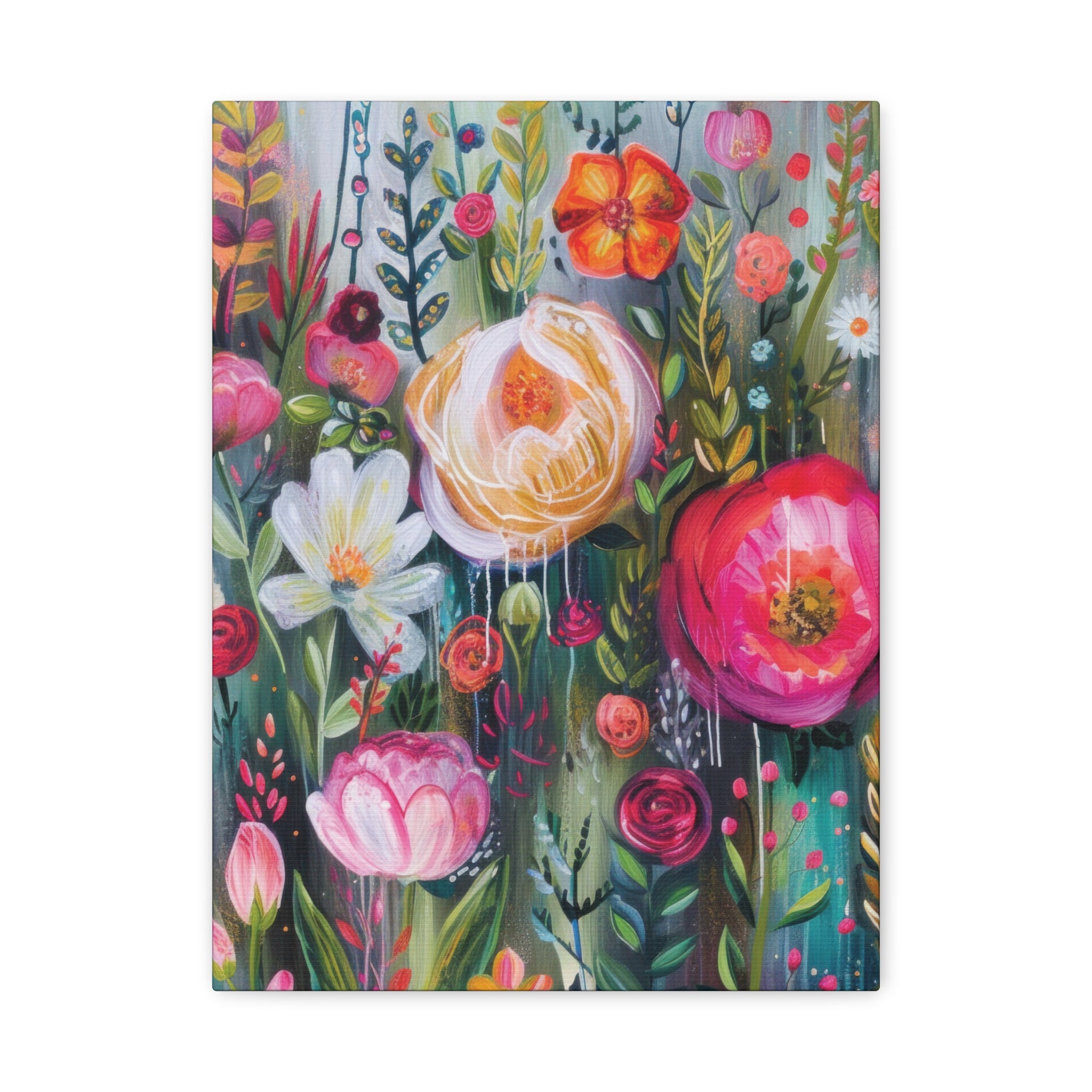 Watercolor Boho Floral Wall Art Matte Canvas Stretched, Vibrant Botanical Design, Perfect for Living Room, Bedroom, or Office Decor, Adds a Stylish Touch to Any Space - MRSBYVALLE