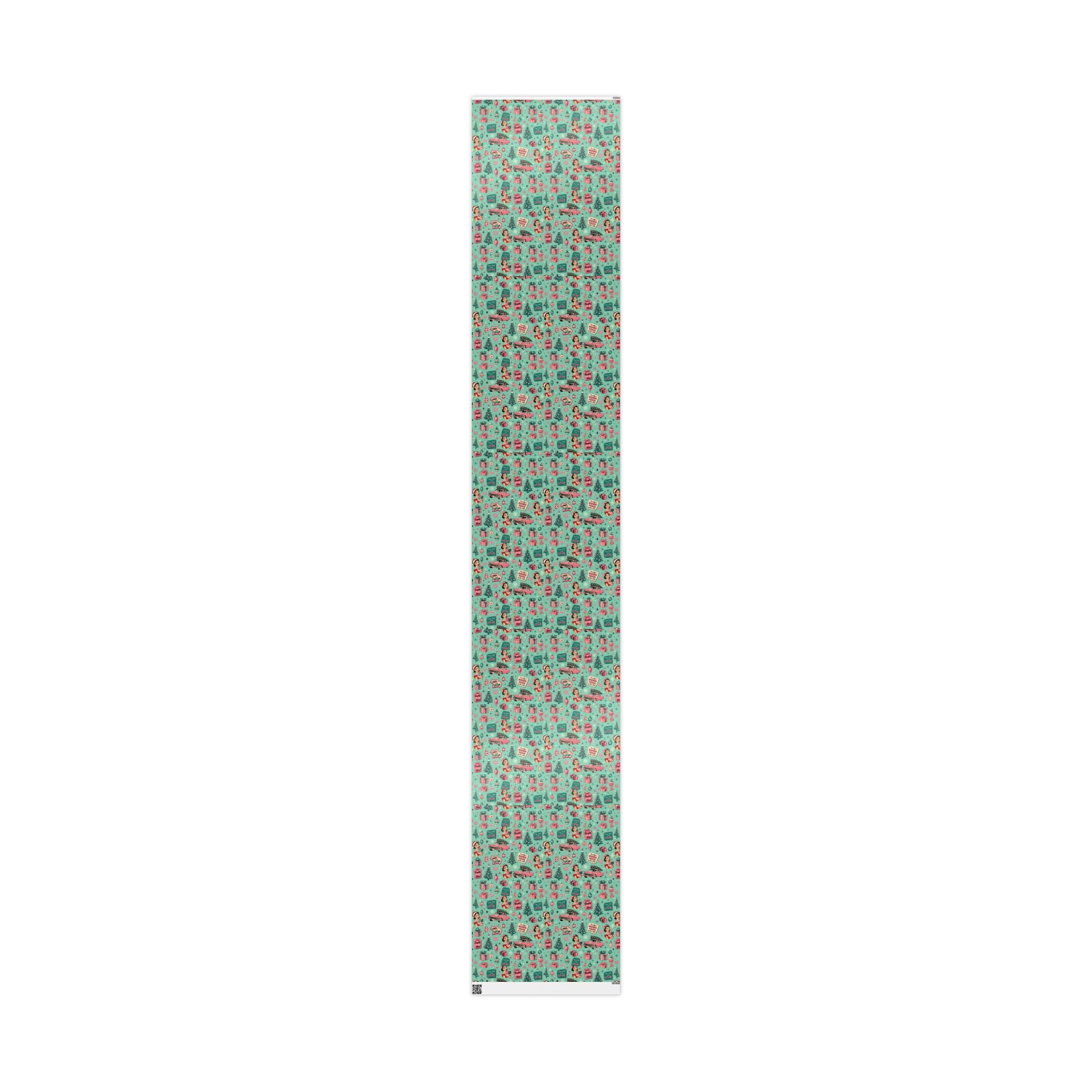 Funny Retro Christmas Wrapping Paper  Vintage Pink Holiday Gift Wrap  Mid Century Christmas Gifts Cute Nostalgic Xmas Paper