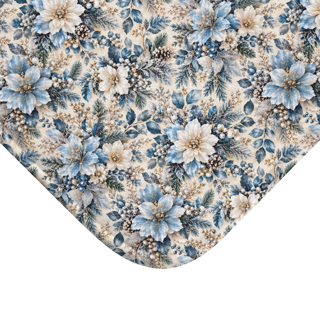 Icy Blue Floral Memory Foam Bath Mat