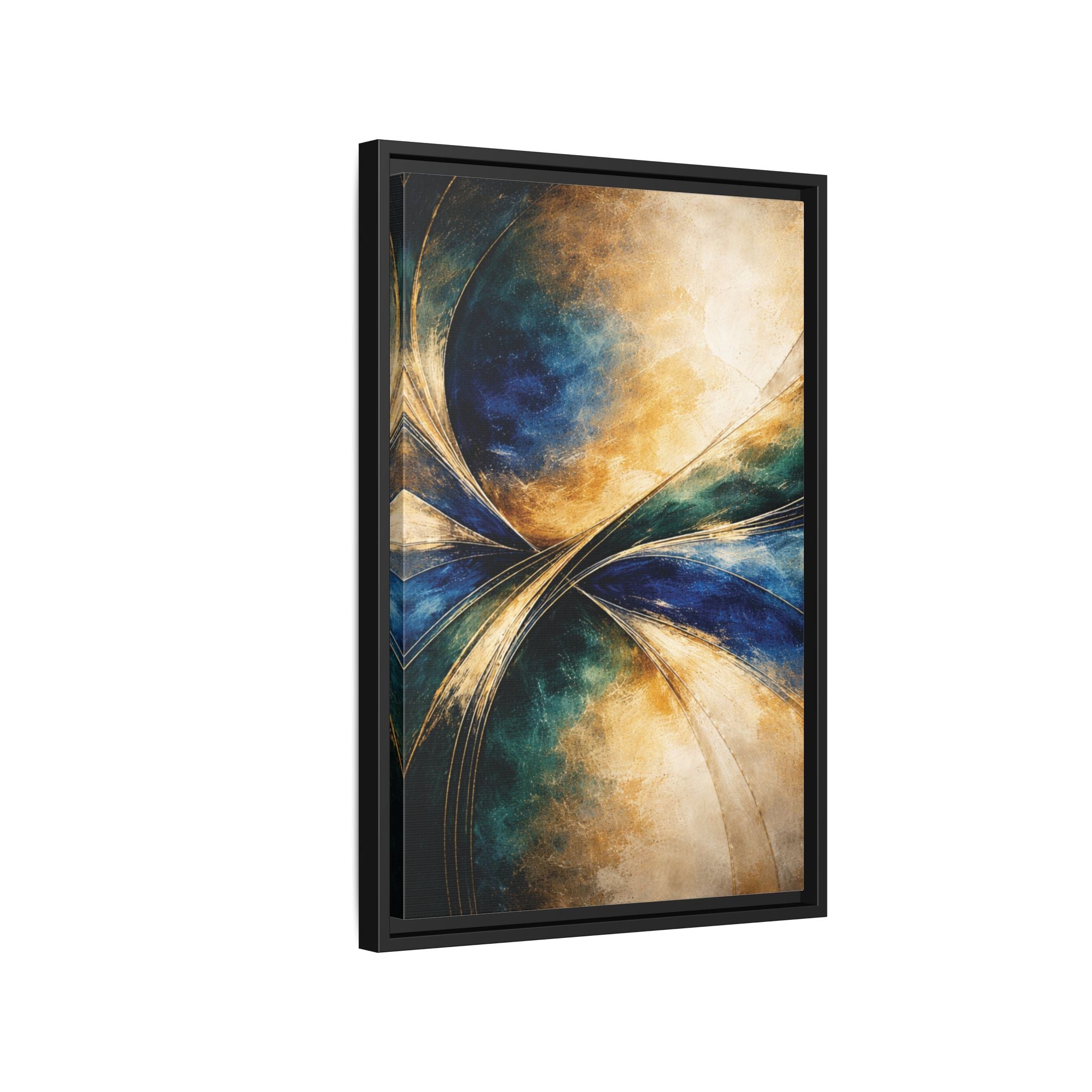 Gilded Convergence  Luxe NeoDeco Blue & Gold Abstract Wall Art Framed