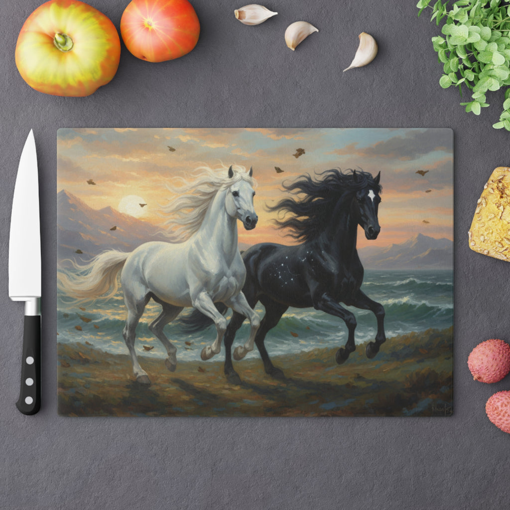 Majestic Horses Tempered Glass Cutting Board – Durable, Easy-Clean Kitchen Essential