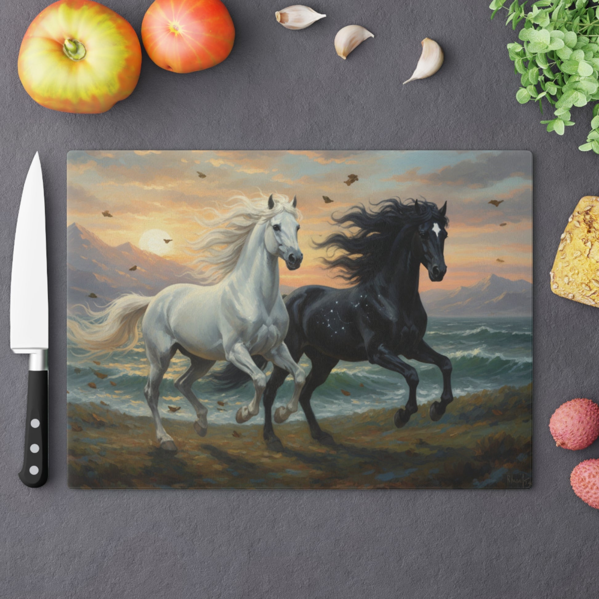 Majestic Horses Tempered Glass Cutting Board – Durable, Easy-Clean Kitchen Essential