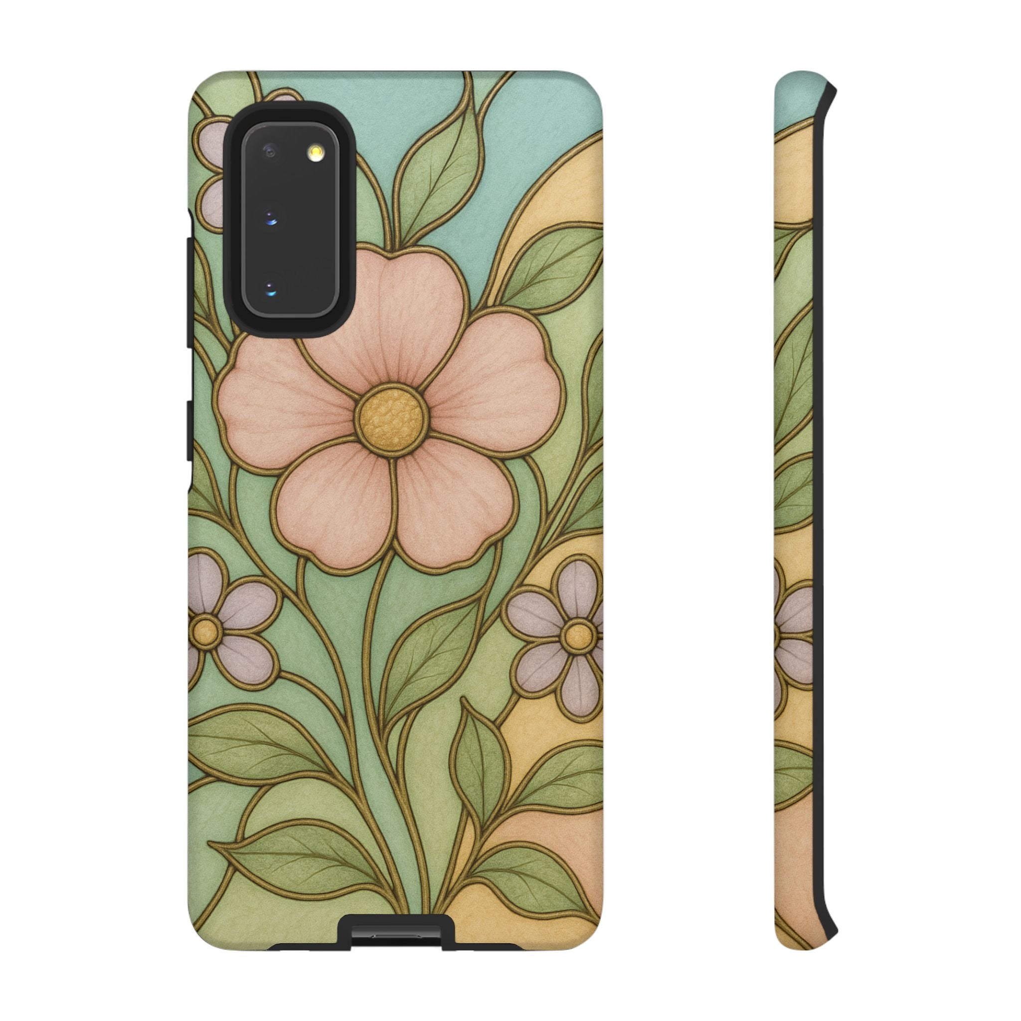 Pastel Pink, Yellow Stain Glass Illusion Floral Phone Case  Romantic Cottagecore Aesthetic, Soft Botanical Design, Protective Gift for Her, Fits iPhone & Samsung Models
