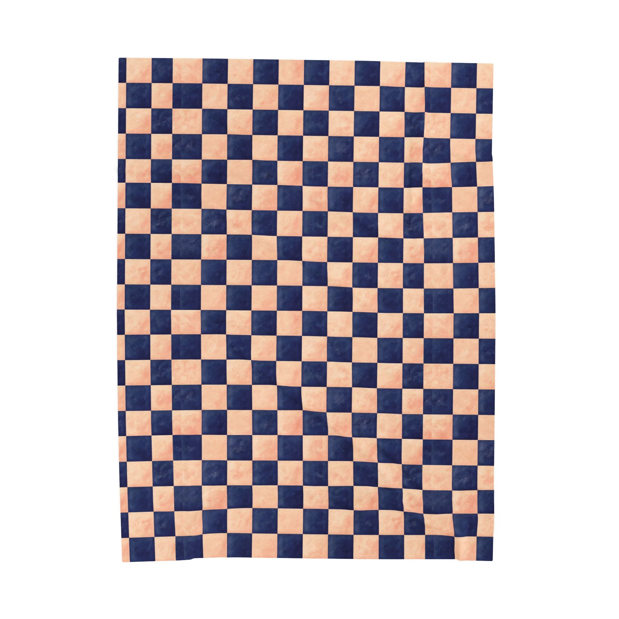 Couverture en peluche veloutée – Plaid confortable à carreaux bleu marine et pêche
